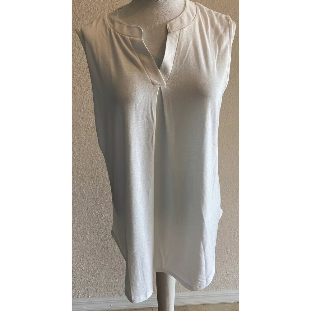 New Choice Sleeveless‎ Tunic Top White Flowy V Neck Casual Summer Blouse